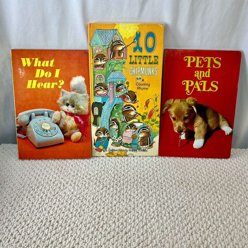 Vintage Children's Board Books Lot of 3 Counting Animals Pets Whitman Golden
